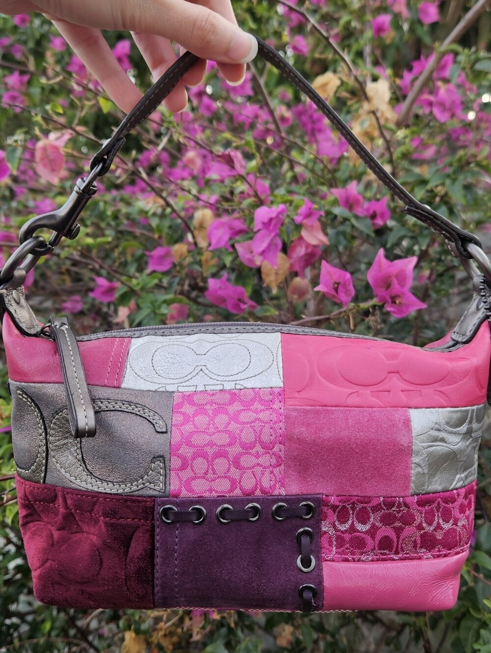Coach Y2K 2008 Holiday Patchwork Demi Travel Bag Hot Pink